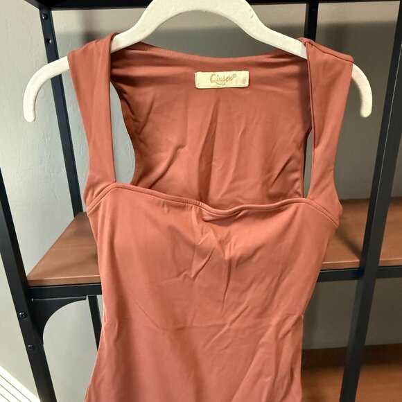 Pants - M Qinson square neck jumpsuit stretchy Copper